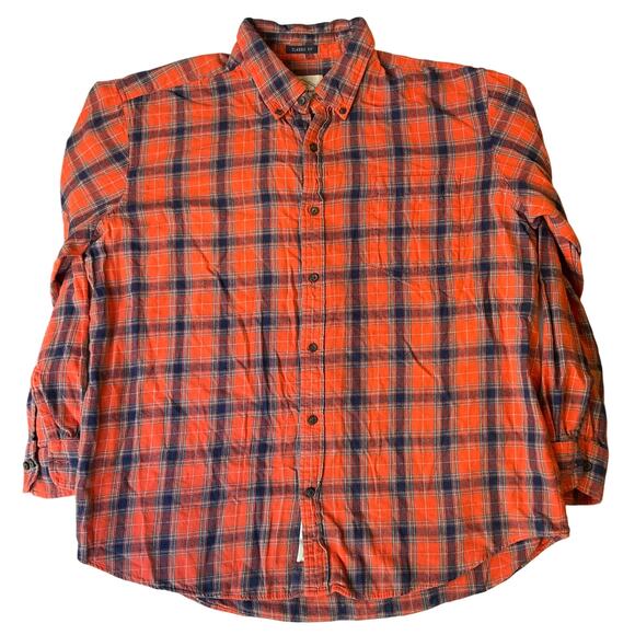 St.John's Bay Men Shirt size XL Long Sleeve Button Down Cotton Plaid Orange Blue - Picture 1 of 8